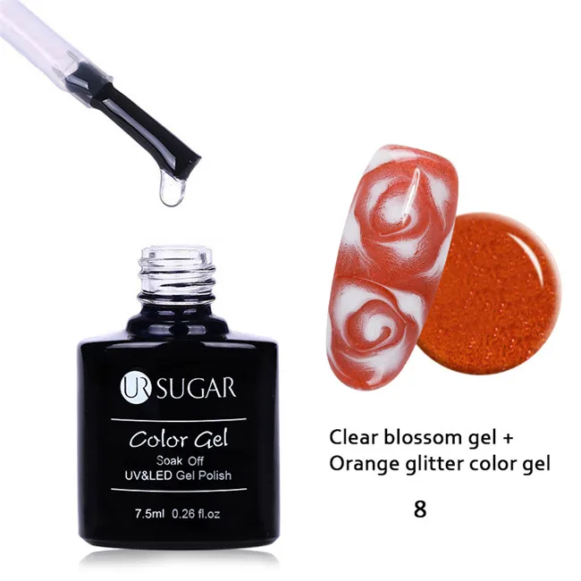 8 Ur Sugar, 2 шт, прозрачный белый цветок, гель, Цветущий цветок с краской для ногтей, блестящий цвет, впитывающий УФ-гель для дизайна ногтей, Набор лаков DIY - Цвет: 8