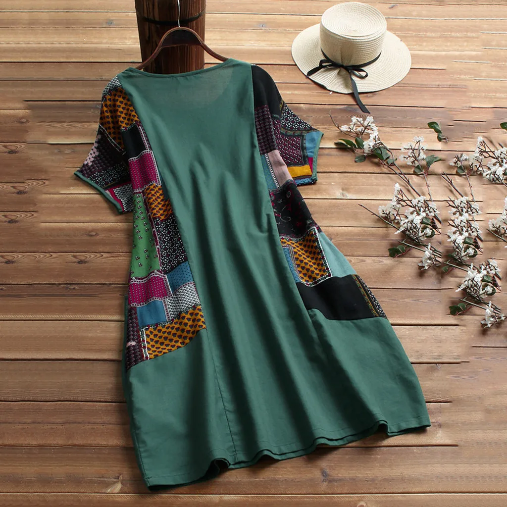 Для женщин Сплошной короткий рукав o образным вырезом Повседневное Платье До