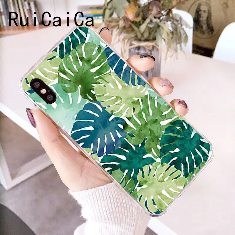 RuiCaiCa Palm tree Leaves Plant Flower Cover Soft Shell Phone Case for iPhone 6S 6plus 7 7plus 8 8Plus X Xs MAX 5 5S XR 10 | Мобильные