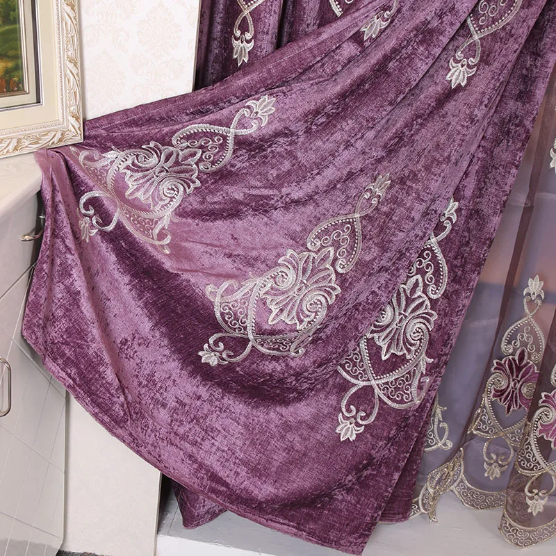 Жаккардовые шторы фиолетового цвета из синели занавески для гостиной спальни