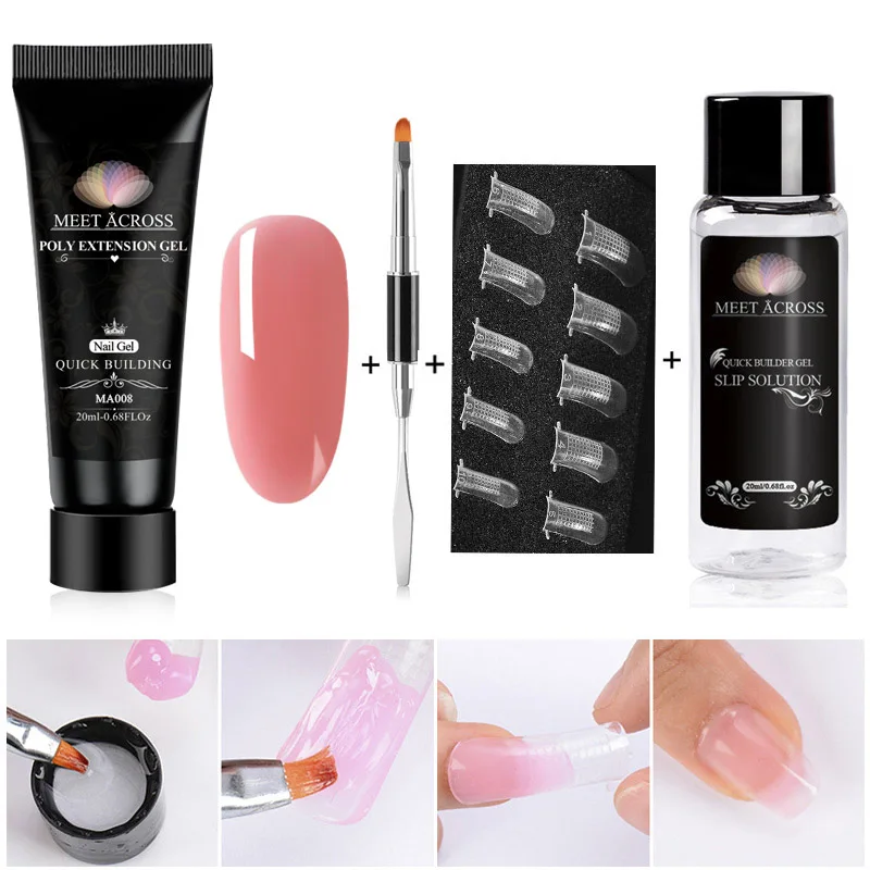 

4/7PCS Poly Extention Gel Set Nail Art French Nail Art Clear Color Nail Tip Form Crystal UV Gel Slice Brush Nail Gel
