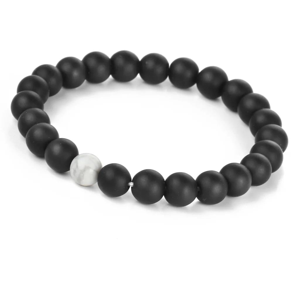 Браслеты Lucky мужские с бусинами черные/белые эластичные украшения унисекс