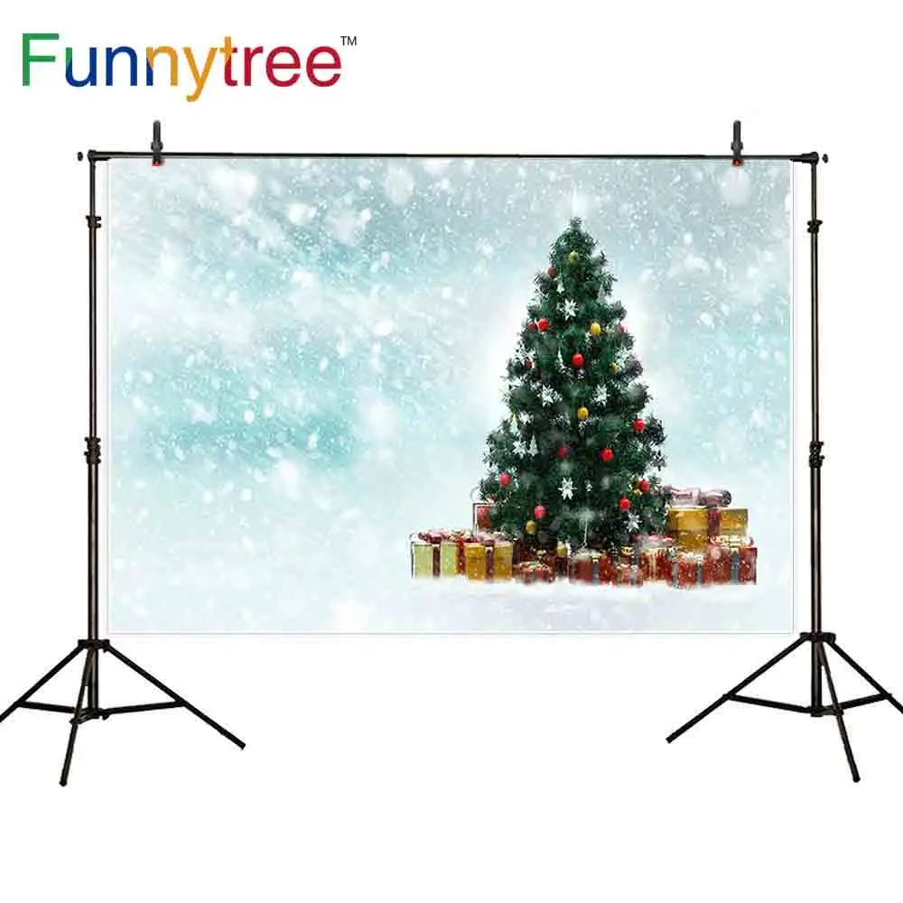 Фон для фотосъемки Funnytree Рождественская елка подарки светло-голубой боке