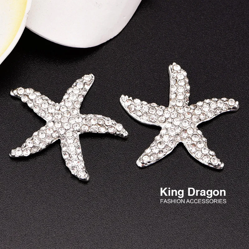 

New Arrival Rhinestone Starfish Embellishment Button Used On Craft Decoration Flat Back 32MM 100PCS/Lot Silver Color KD135