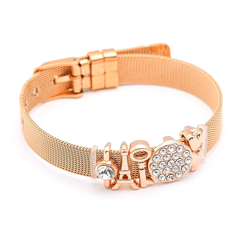 Rose Gold Boosbiy подлинный золотой цвет из нержавеющей стали сетчатый Браслет с лучшим другом Бисер для подвески брендовый браслет для друга подарок - Окраска металла: Rose Gold