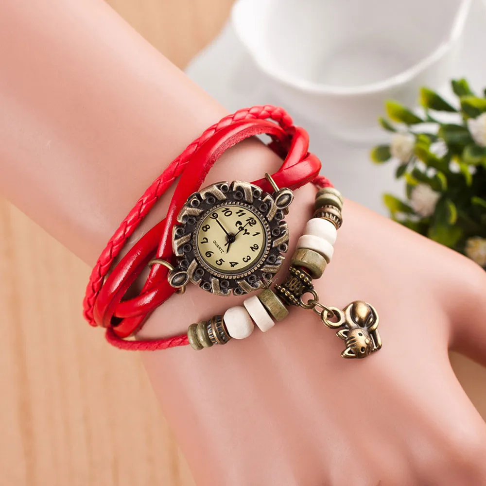 

2019 New Arrival High Quality Women Watches Quartz Weave Around Leather Cat Bracelet Lady Woman Wrist Watch relojes de mujer *L