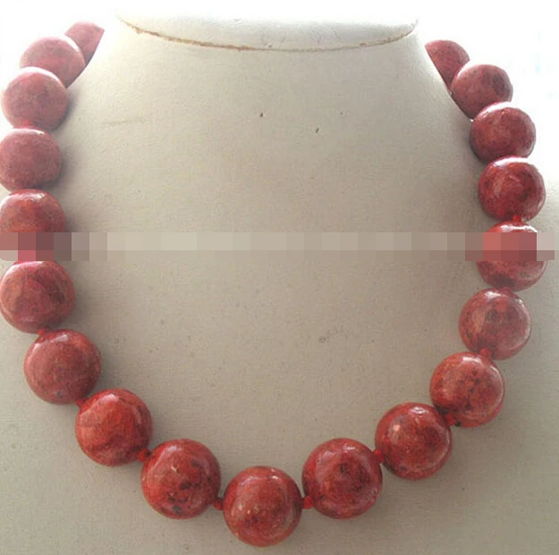 

N2003 AMAZING! CORAL grass red Coral round 16mm necklace 18"