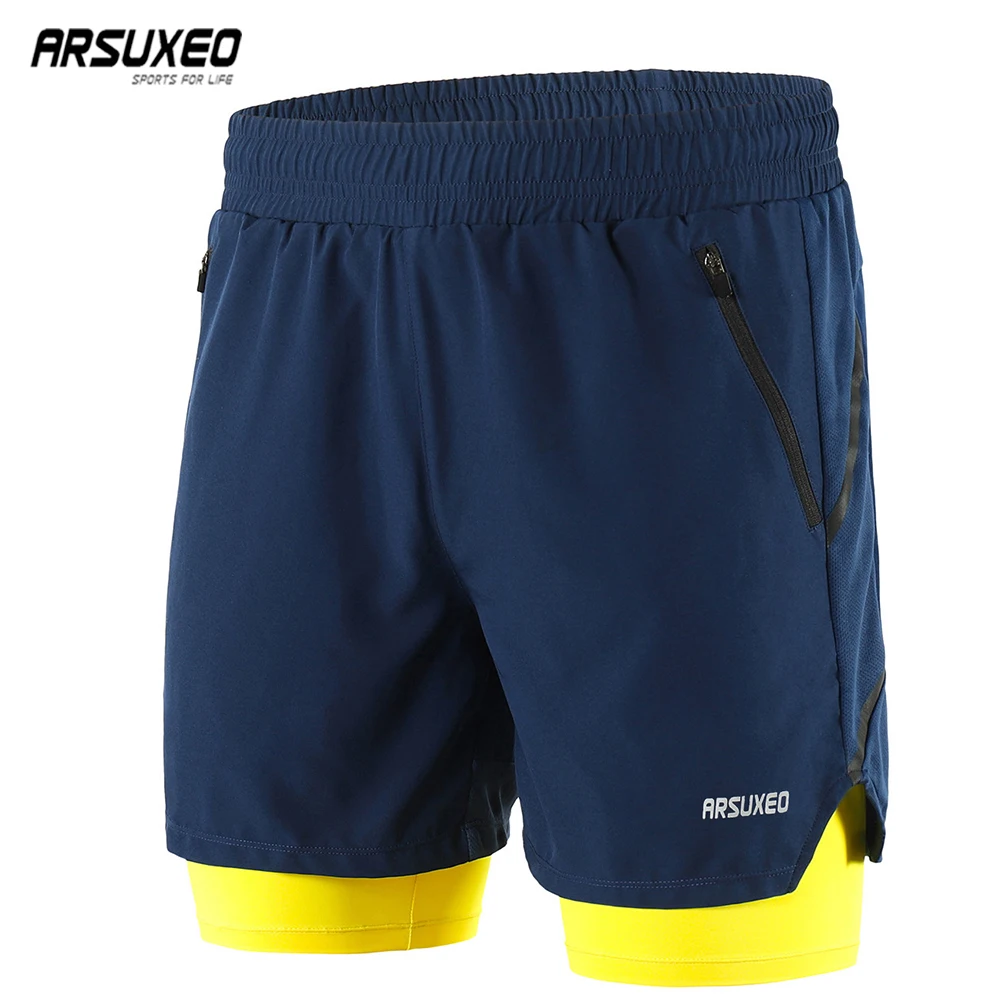 

ARSUXEO Men’s Running Shorts 2 in 1 with Longer Liner Active Training Exercise Jogging Sports Shorts Quick Dry B191