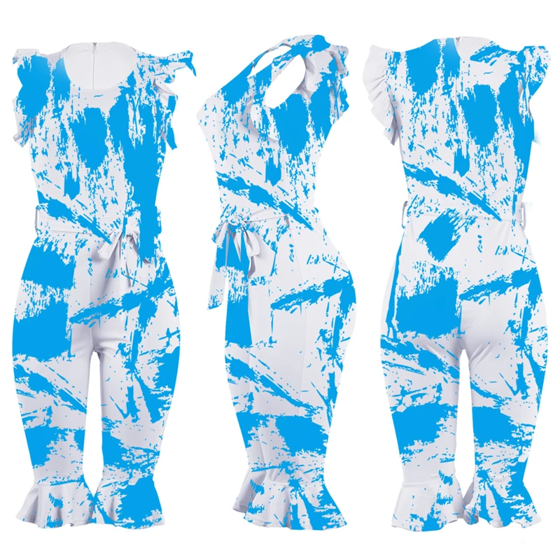 Женский сексуальный Летний комбинезон с круглым вырезом без рукавов боди рюшами