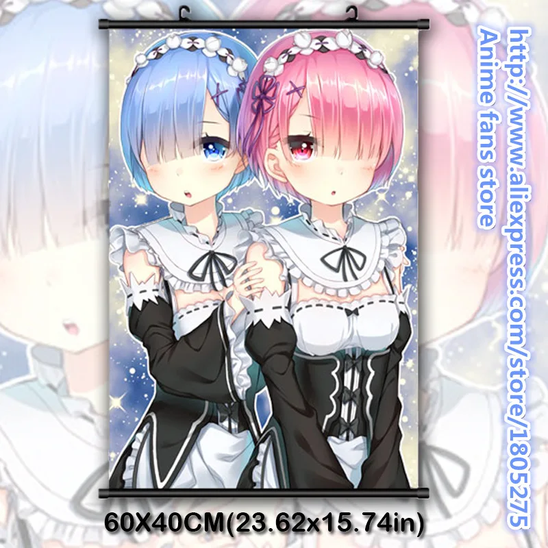 

Re:Zero kara Hajimeru Isekai Seikatsu Rem & Ram Прекрасный японский аниме настенный Свиток Плакат домашний декор для спальни декоративная живопись