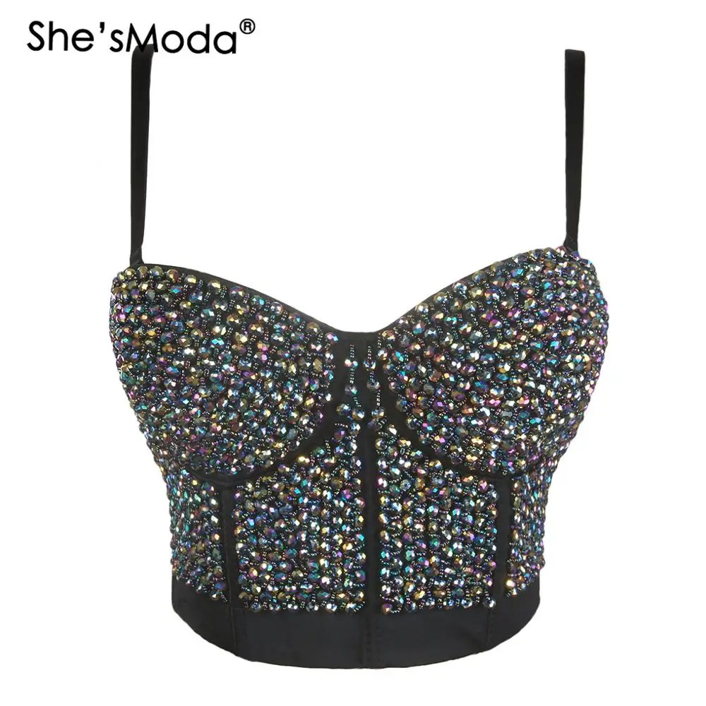 She'sModa бюстье с металлическими бусинами и жемчугом бриллиантами пуш ап