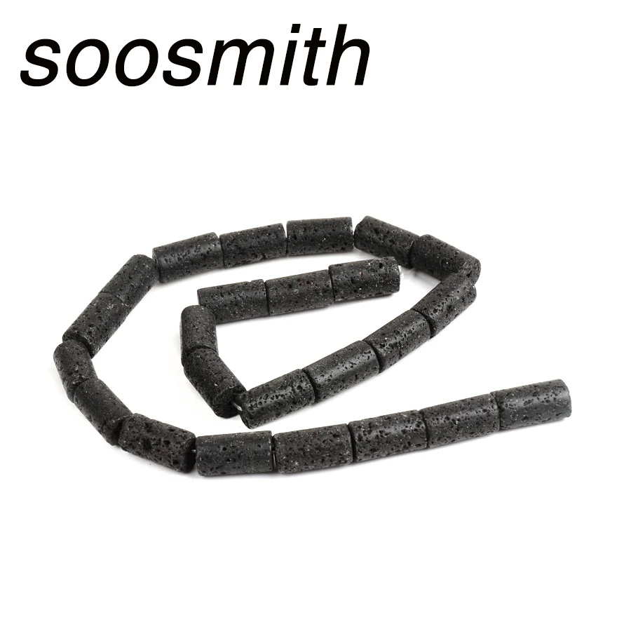 Soosmith Новые Модные цилиндрические черные лавовые бусины натуральные