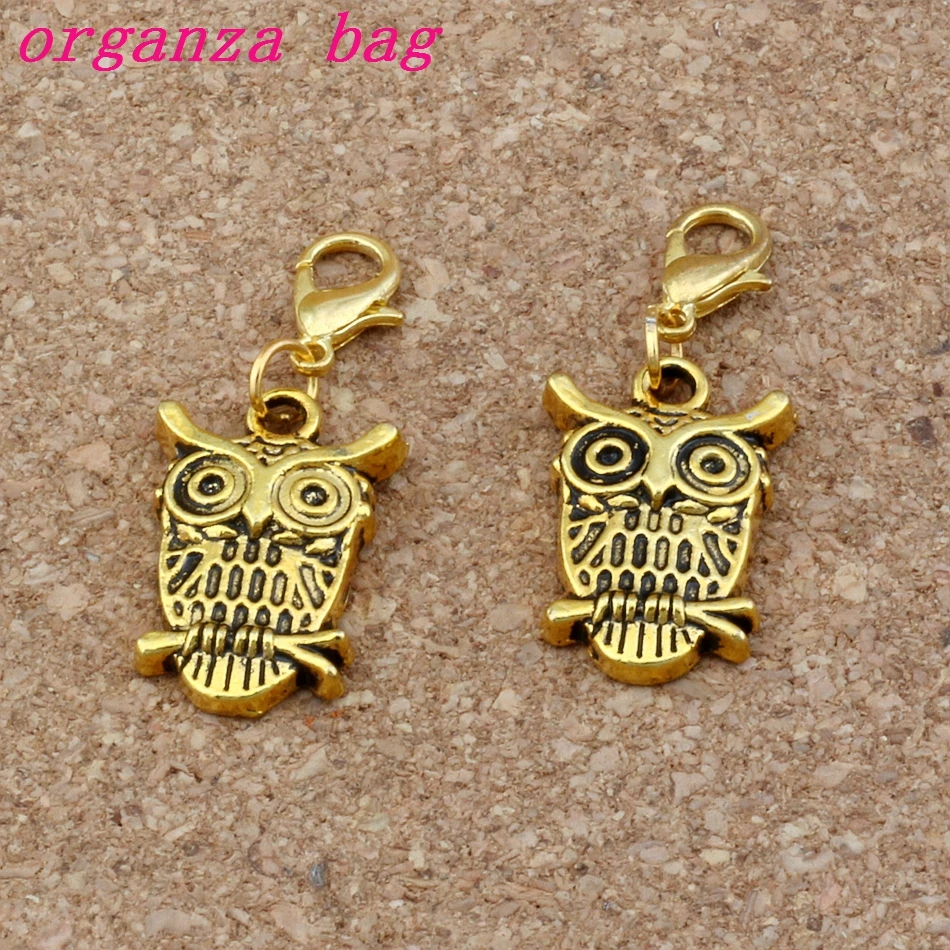 

100Pcs Antique Gold Alloy CUTE OWL Charms Bead With Lobster Clasp Fit Bracelet DIY Jewelry 14.8x37mm A-231L