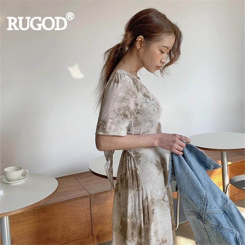 Женское длинное платье RUGOD пляжное до щиколотки с принтом и бантом 2019|Женские