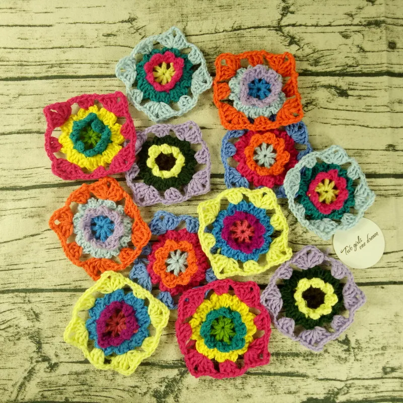 50pcs Square Handmade Crochet Doilies Table Mats Pad Flowers Clothes Patch Accessory Photography Props Coaster 9cm | Дом и сад