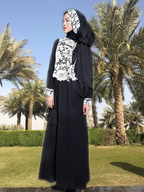 Женское кружевное платье с длинным рукавом Abayas Caftan арабское турецкое дубайское