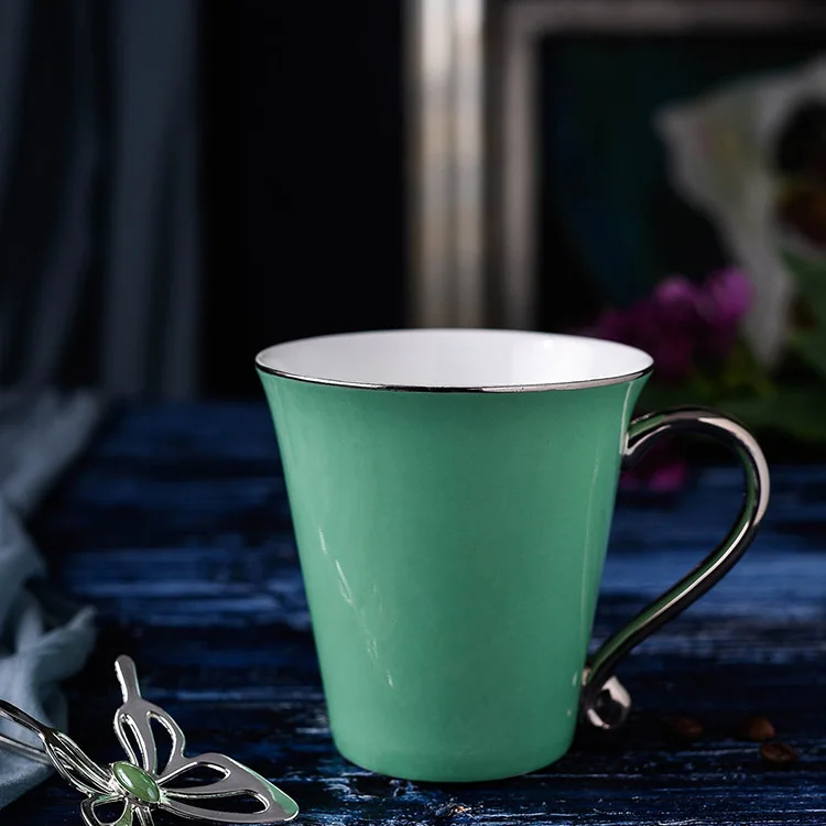 GLLead Silvering Hand Shank Ceramic Mug Simple Creative Coffee Mugs Office Tea Cup Porcelain 300ml Drinkware