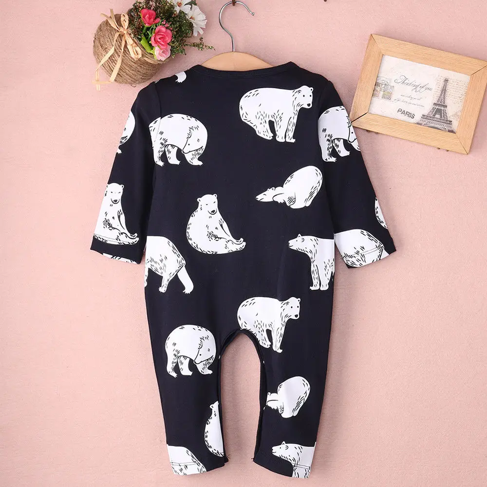 Детский милый комбинезон с принтом медведя для маленьких девочек и мальчиков