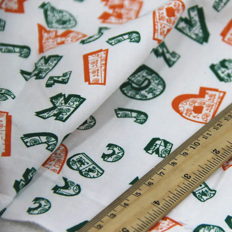 

100% cotton white orange green letters poplin fabrics thin soft durable tissue cloth for DIY handwork summer shirt dress tela