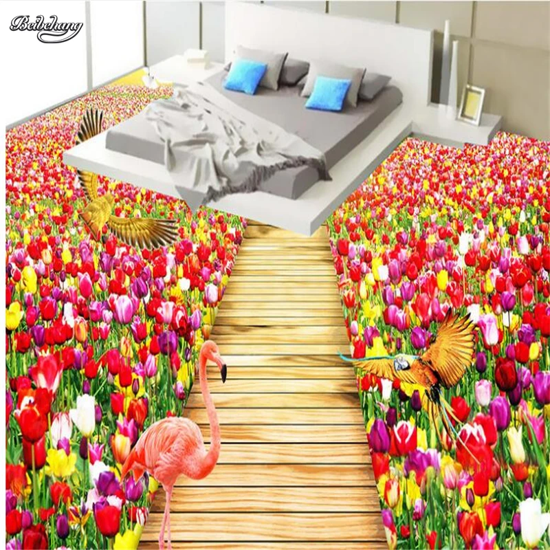 3D пленка для пола водонепроницаемая из ПВХ большой Фреска тюльпан морской Рай