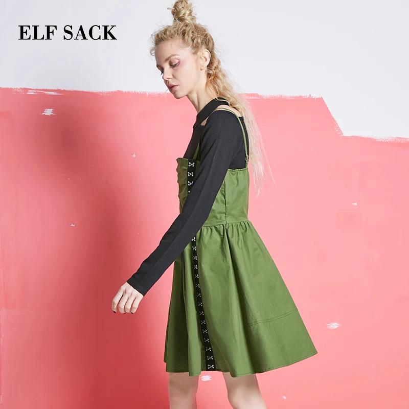 Женское мини платье ELFSACK черное без рукавов с металлическими заклепками в