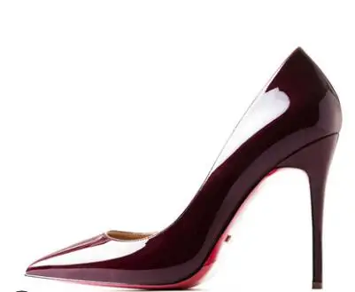 wine red 10cm Туфли с красной подошвой; женские пикантные туфли-лодочки; туфли из натуральной кожи на высоком каблуке; свадебные туфли на тонком каблуке с красной подошвой и острым носком; вечерние туфли из органической кожи - Цвет: wine red 10cm