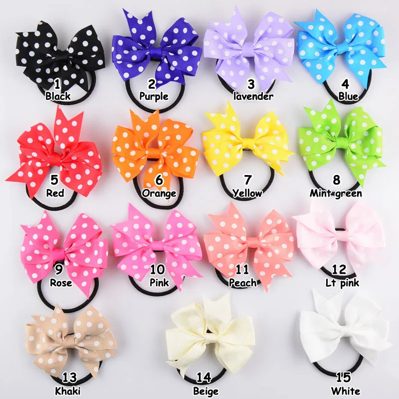 

24pcs 3" Little Dot Print Ribbon Bow knot elastic hairbands For girls Ponytail ahir rope Children Bow hair ring Bowknot for hair