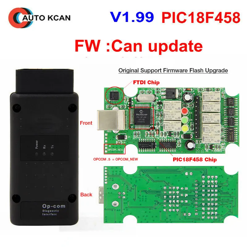 Новейшее Высокое Качество OP COM V1.99 и V1.59 V OP-COM с реальным чипом pic18f458 может быть обновление вспышки диагностический инструмент