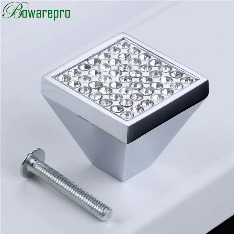 C 30mm Single Hole Bowarepro стразы, кухонный шкаф, винный шкаф, дверная ручка, серебряный ящик, стол, ручка, современная мода, квадратная ручка 96/128 мм - Цвет: C 30mm Single Hole