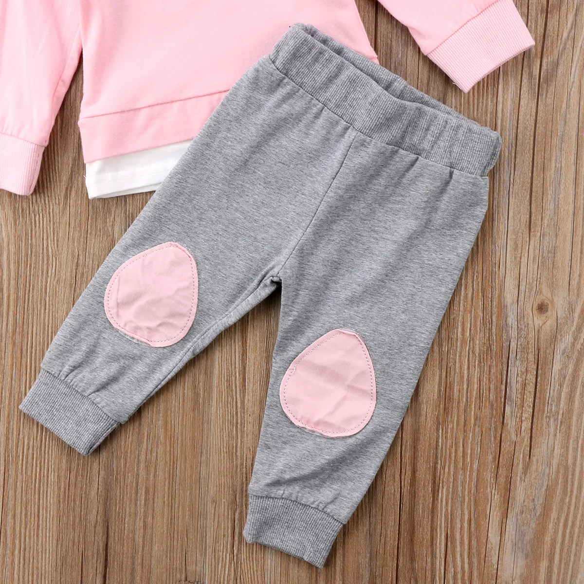 2pcs Toddler Kid Girls 2018 Long Sleeves T-shirt Pink Blue Tops + Gray Knee Pants Outfits Casual Spring Autumn Set Clothes | Детская
