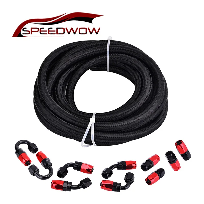 

16FT AN12 Oil Fuel Hose Nylon Braided Black Hose Line With 0/45/90/180Degree Reusable Swivel Hose End Fitting Adapters Kits