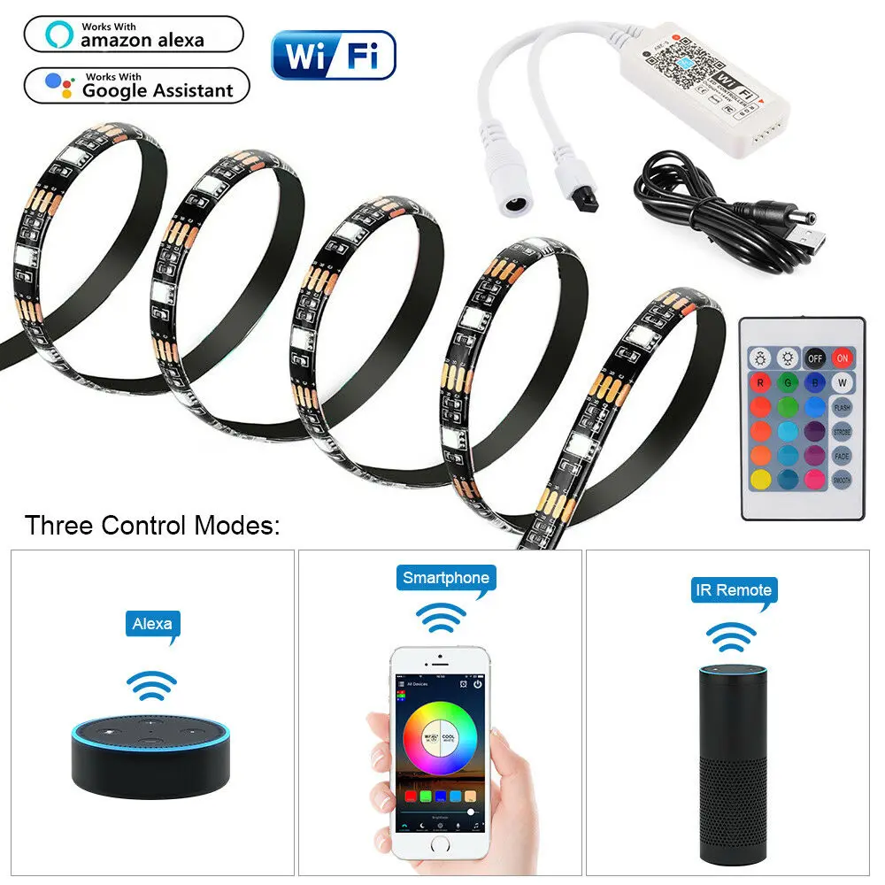 5 в RGB Светодиодная лента USB TV подсветка 5050 музыка Wifi смарт приложение Amazon Alexa Google Kit