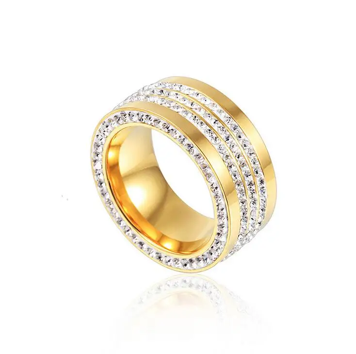 Обручальное кольцо из нержавеющей стали 316L с 3 круглыми фианитами 11 мм|gold silver|wedding