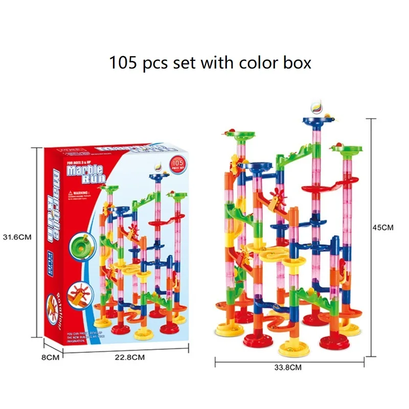 105pcs color box Мраморные гоночные беговые лабиринты шары трек DIY строительные блоки Воронка слайд большой строительный кирпич Совместимость duploed - Цвет: 105pcs color box