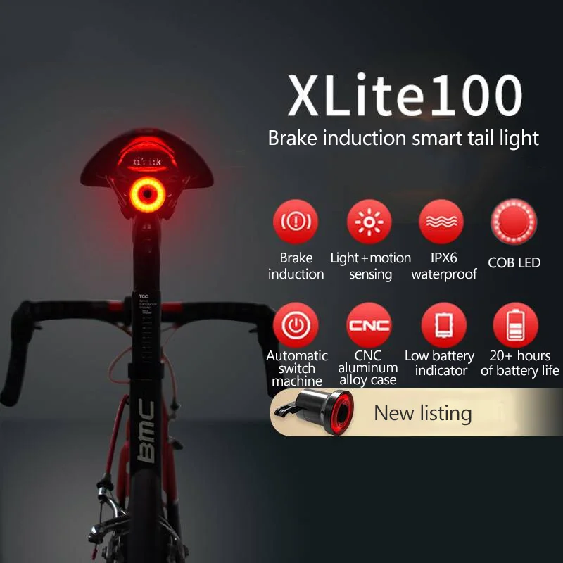 

XLITE100 Bicycle Flashlight Bike Rear Light Auto Start/Stop Brake Sensing IPx6 Waterproof LED Charging Cycling Taillight