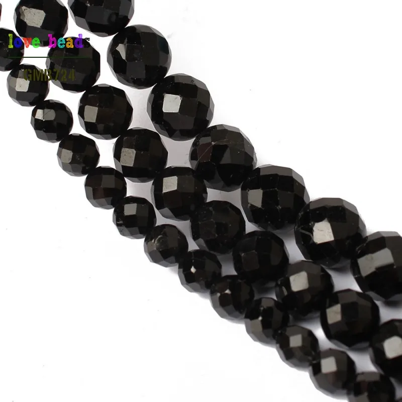 Натуральные граненые бусины из черного турмалина круглые россыпью для