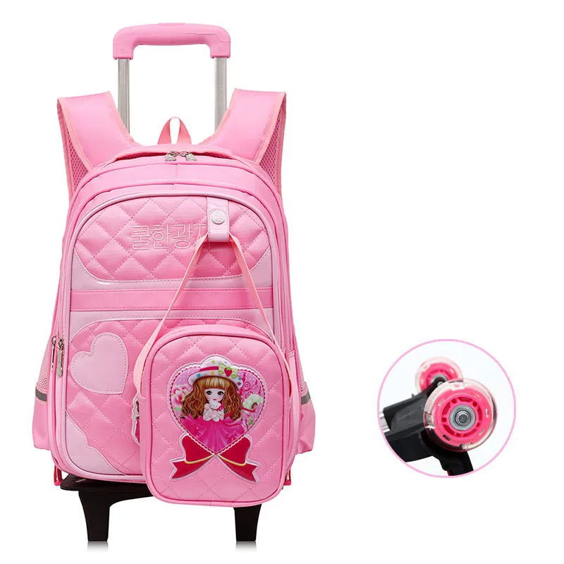 2 wheels pink 2 шт./компл. съемные детские школьные сумки с 2/6 колесами для девочек рюкзак на колесах Детская сумка на колесах розовая сумка для книг багаж для путешествий - Цвет: 2 wheels pink