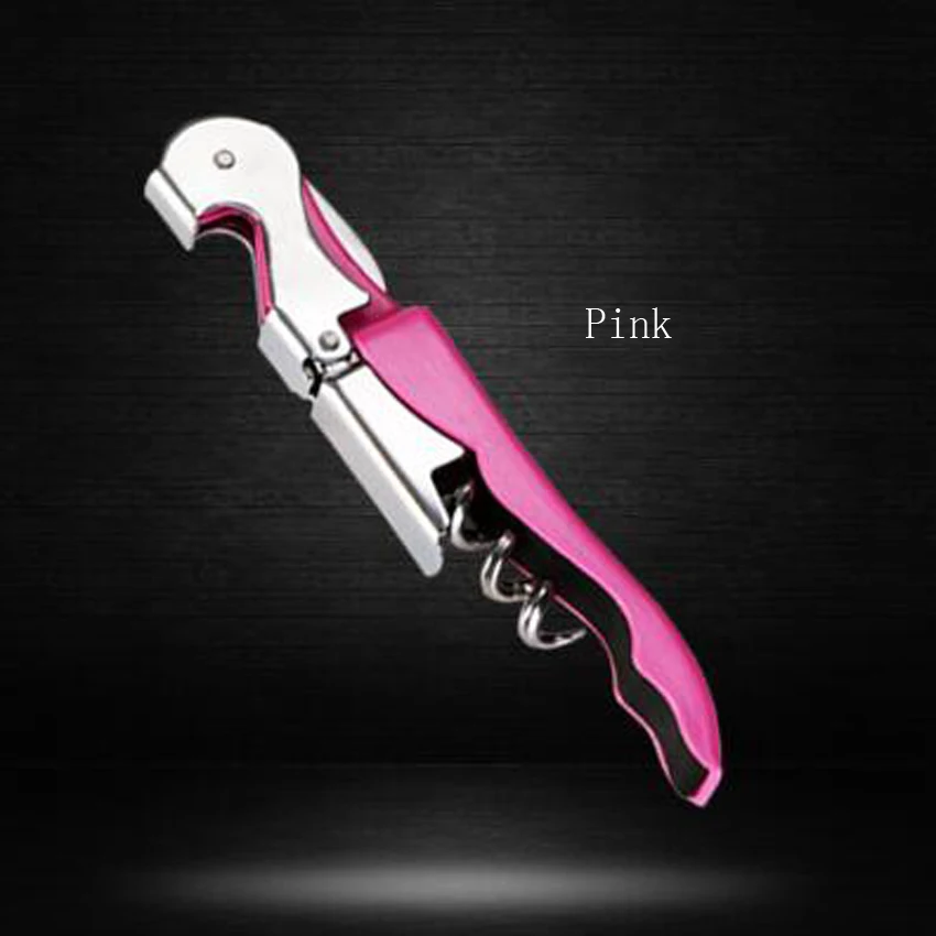 pink 8 цветов Нержавеющая Винтовая штопор открывалка профессиональная двойная петля официанты винная бутылка пивная Крышка открывалка барные инструменты с логотипом - Цвет: pink