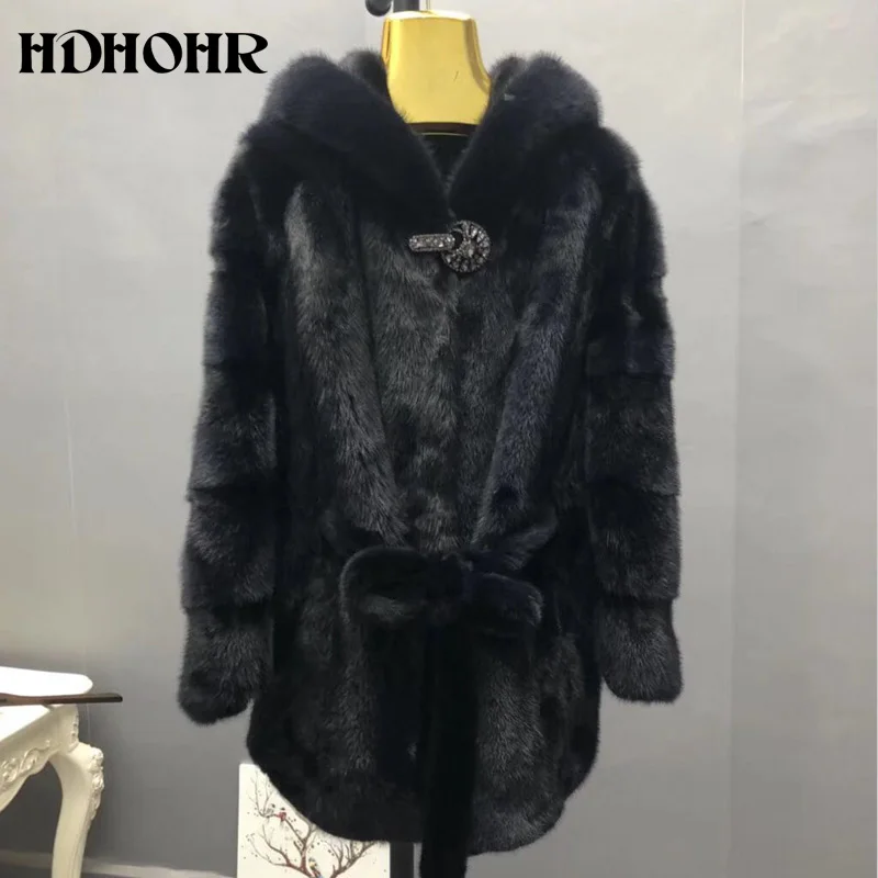 HDHOHR новые шубы из натурального меха женские модные шубы из натурального меха норки вы не должны упустить короткое пальто из норки цельная шкурка шуба - Цвет: Черный
