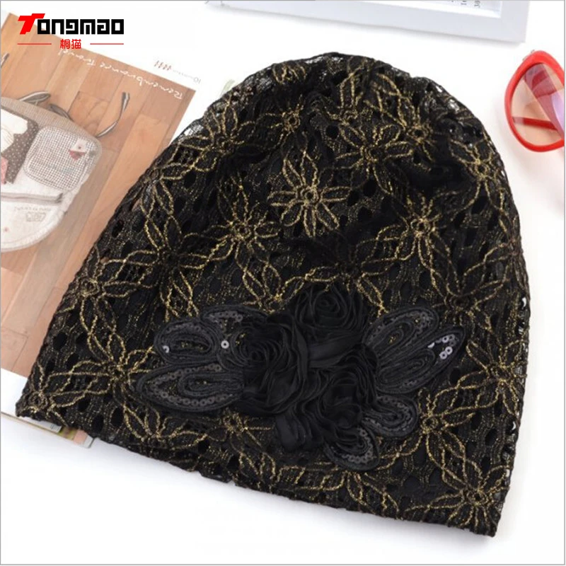

2019 Ms. Autumn New Solid Color Hollow Flower Sequined Bowknot Fashion Lace Sets Head Heaps Hat Knitted Hat Warm Hat Scarf