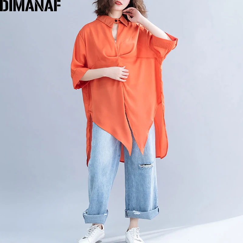 Женская офисная блузка DIMANAF повседневная длинная туника свободного кроя