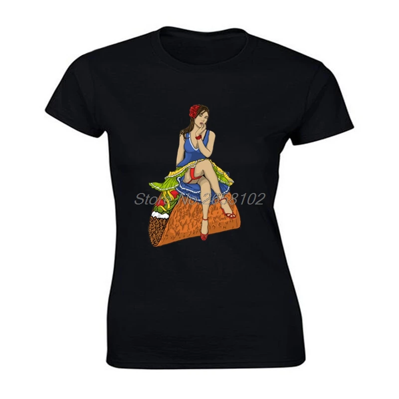 Женская футболка с рисунком из мультфильма Pinup Sit On A Taco Funky стильная для девочек