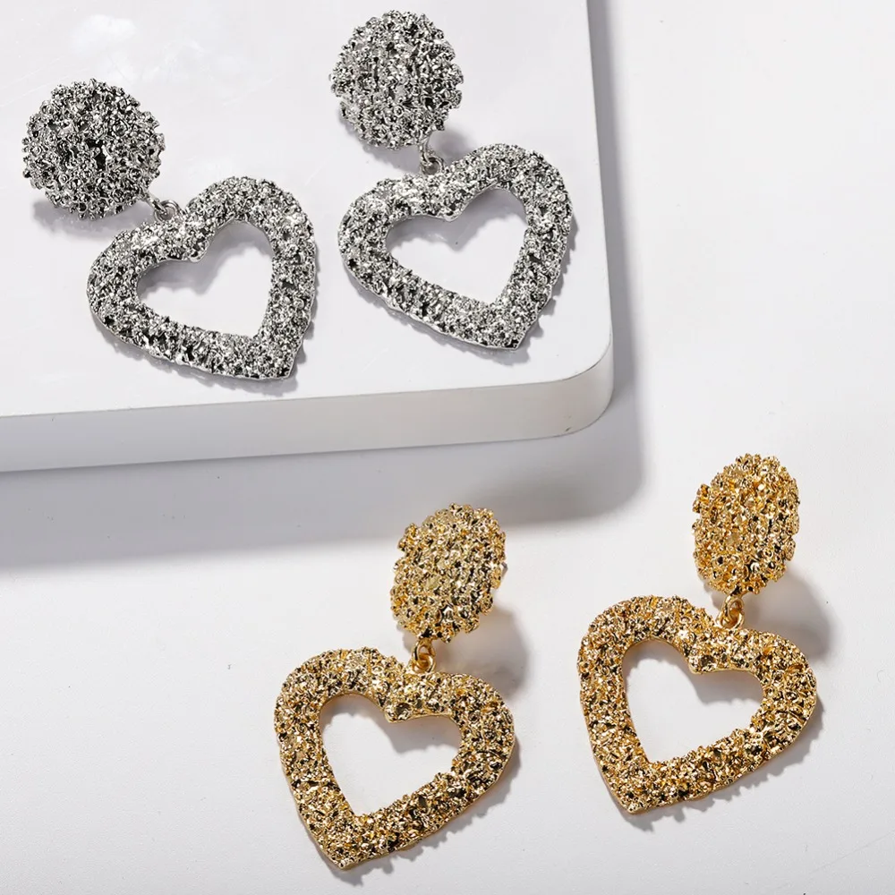 Best lady New Arrivals Metal Heart Drop Dangle Earrings for Women Vintage Love Gift Gold Silver Color Statement Jewelry | Украшения и