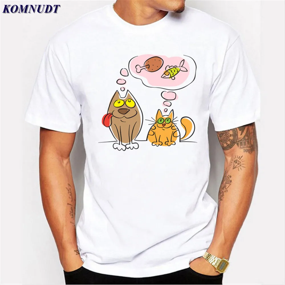 2018 Для мужчин футболка смешные Пёс из мультфильма и Cat с тем что они думают о