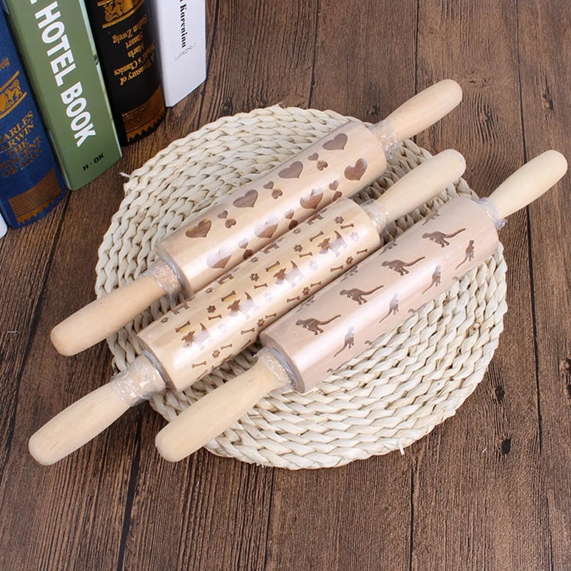 Christmas Snowflake Dog Cat Wooden Rolling Pin Embossing Baking Cookies Noodle Biscuit Fondant Cake Dough Patterned Roller L1029 | Дом и сад