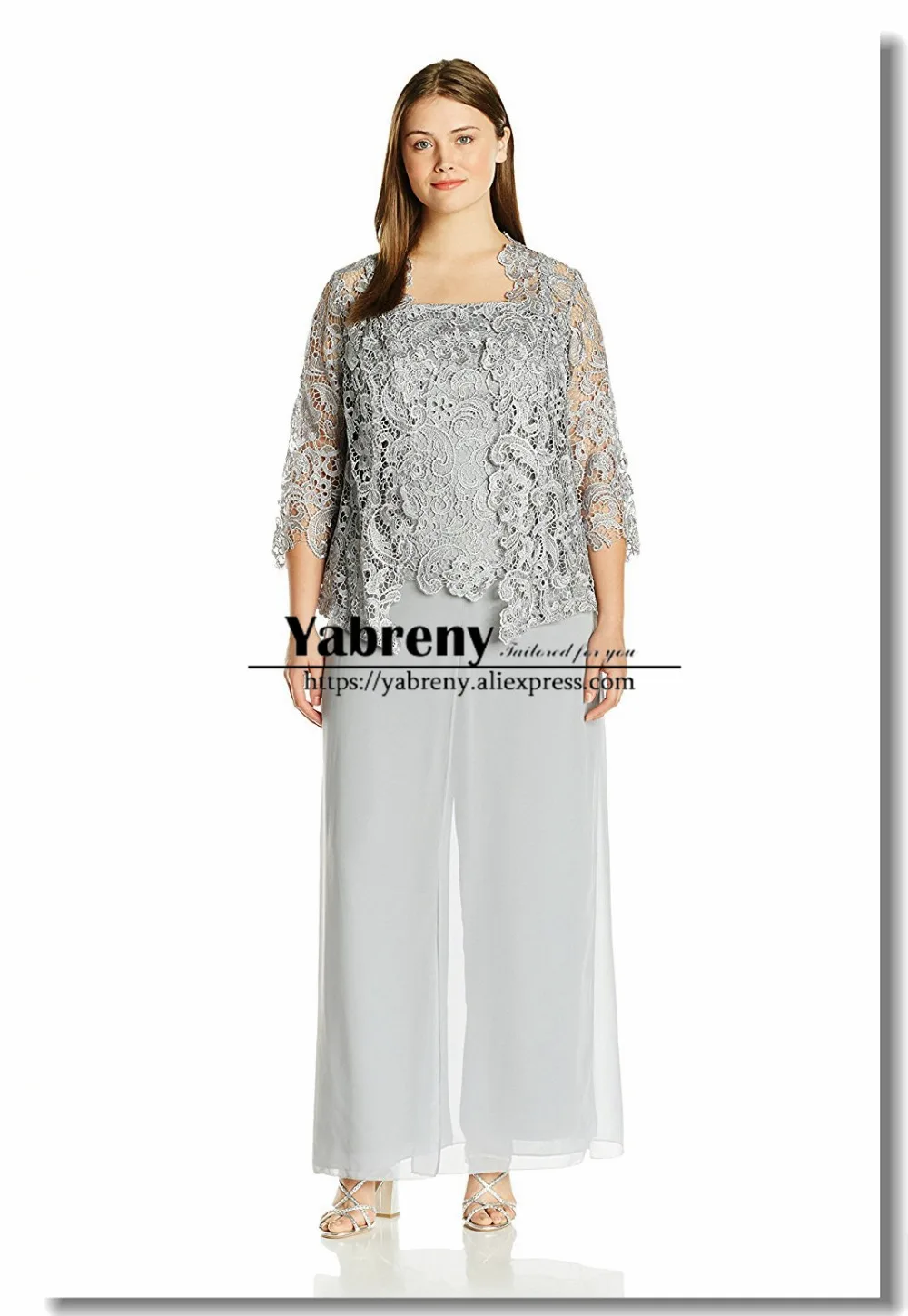

Plus size Purple Three pieces Lace mother of the bride pants suit dresses
