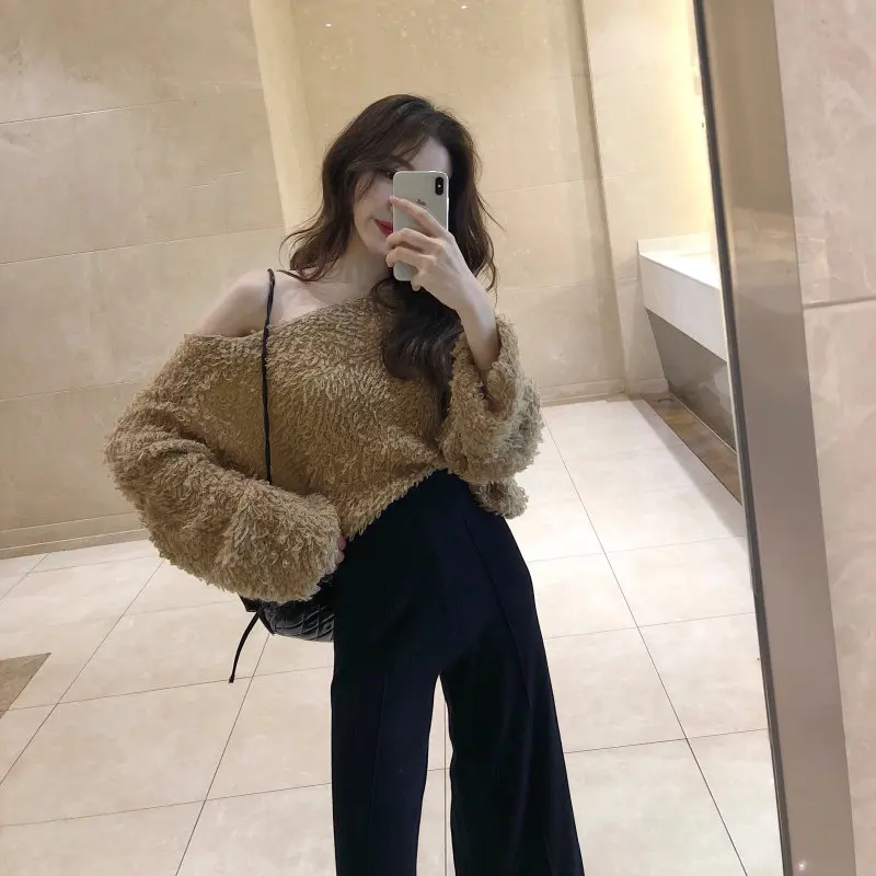 Alien Kitty 2019 Sexy Casual Elegant Bare Shoulder Fresh Simple Autumn Spring Women O-Neck Knitted Sweet Sweater Pullover Female | Женская