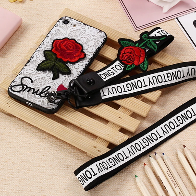 Floral Phone Case For iPhone 7 8 Plus TPU Silicon Rose Flower Cases X 6 6S 5 5S Lanyard Coque | Мобильные телефоны и
