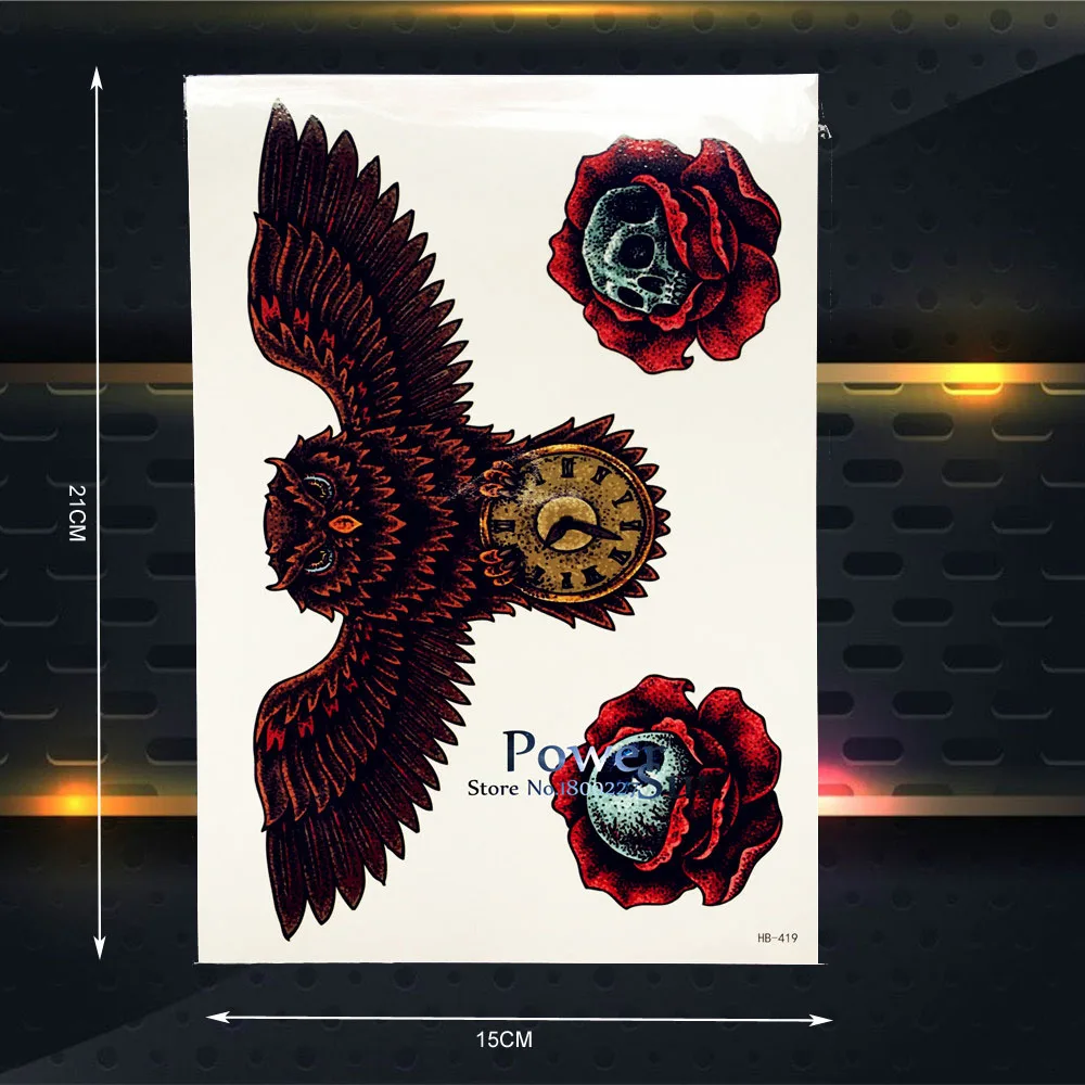 Старинные часы временная татуировка филин крылья разрабатывает временные