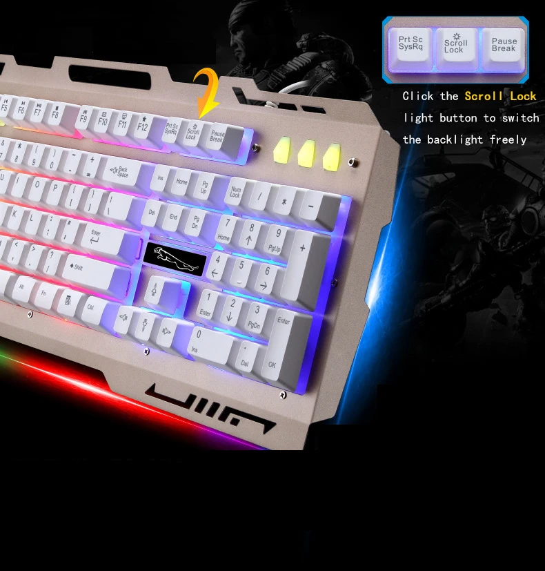 G700 Игровая клавиатура Механическая металлическая клавиатура с подсветкой USB проводной Кронштейн для мобильного телефона для ноутбука ПК